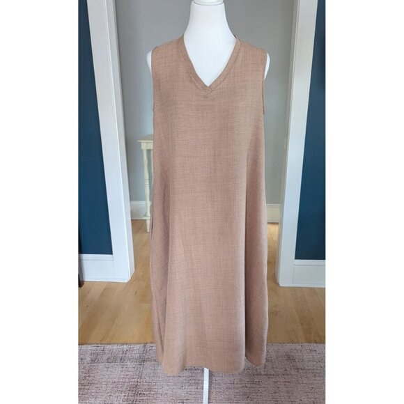 Lagenlook Tan Linen Blend Sleeveless Summer Dress Size 4-6 - Picture 1 of 10